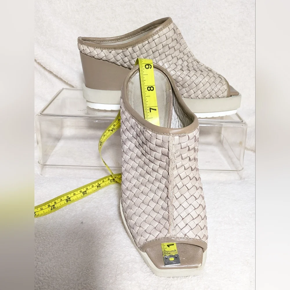 Patrizia Bonfanti Taupe Wedge Woven‎ Leather Chunky Slide, sz 36 (5.5-6)